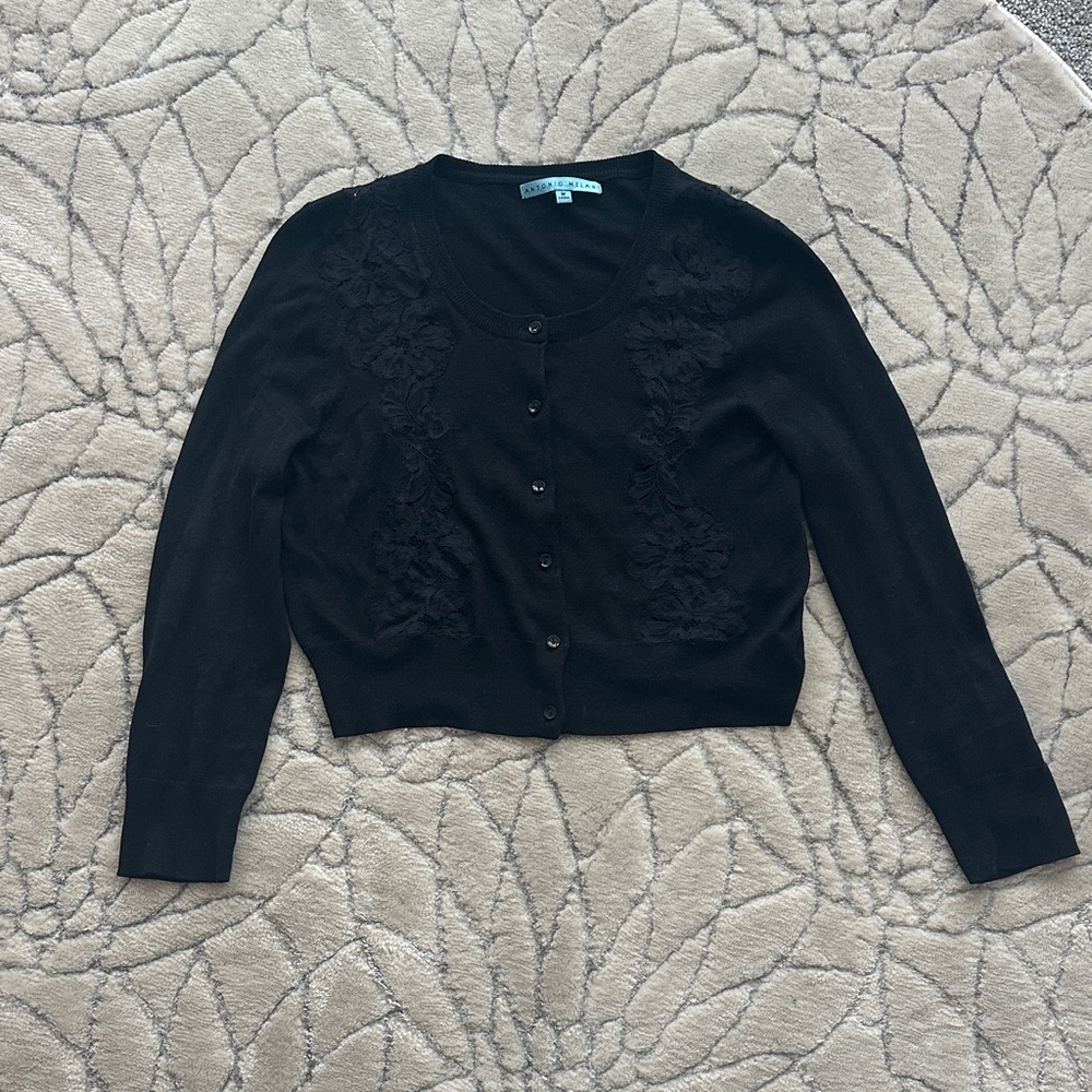 ANTONIO MELANI Elegant Black Cardigan lace flower